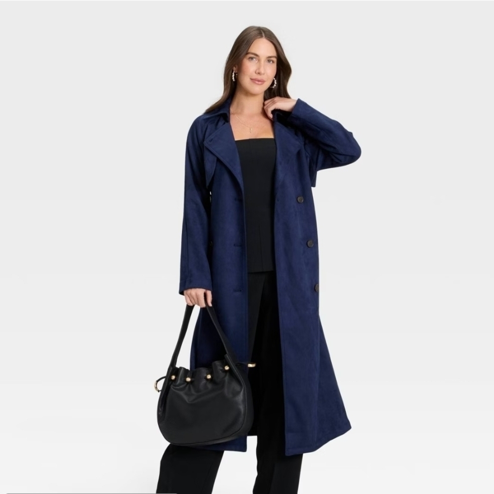 A New Day Faux Suede Trench • Navy - Picture 2 of 9